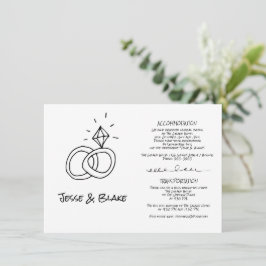 Cartão De Informações Ilustrações de Doodle Casamento em Preto e Branco