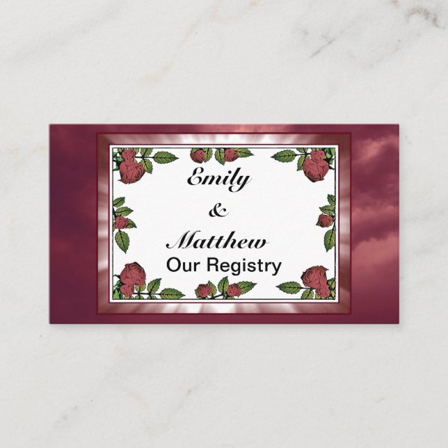 Cartão De Informações Imagem de moldura de rosas vermelhas com registro  (Frente)
