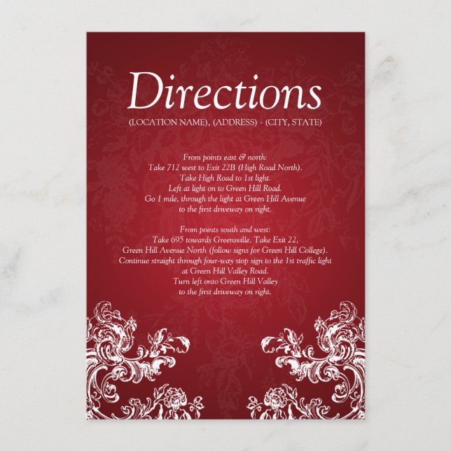 Cartão De Informações Indicações de Direção para Casamento Redemoinhos V (Frente)