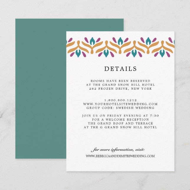 Cartão De Informações índio Art Jade Green WEDDING Detalhes do Convidado (Frente/Verso)