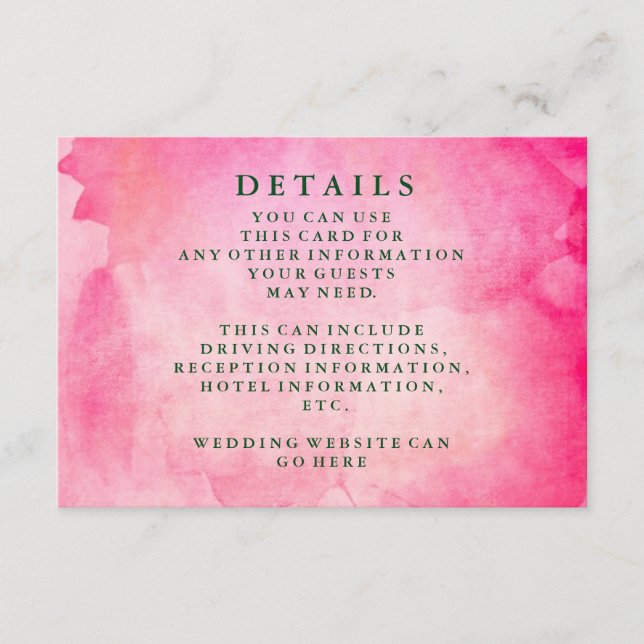 Cartão De Informações Informações de Casamento Aquarela Chic Moderno (Frente)