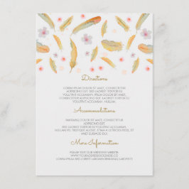 Cartão De Informações Informações de Casamento Boho com Pena em Aquarela
