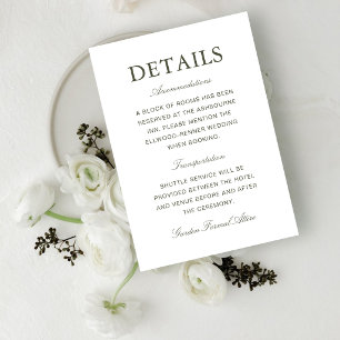 Cartão De Informações Informações de Casamento Clássico em Verde Poeiren