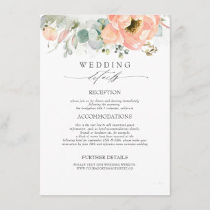 Cartão De Informações Informações de Casamento com Flores Cor de Pêssego