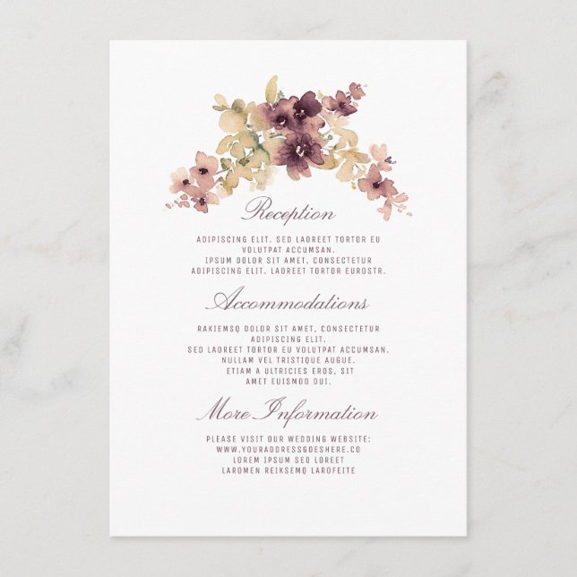 Cartão De Informações Informações de Casamento com Flores em Aquarela Vi (Frente)