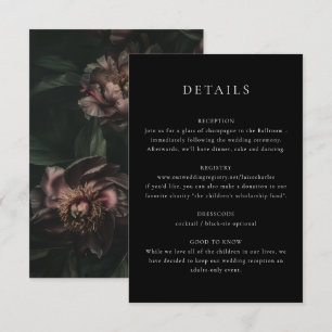 Cartão De Informações Informações de Casamento com Flores Sombrias