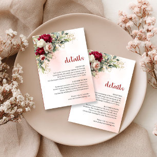 Cartão De Informações Informações de casamento com verde floral rosa Bor