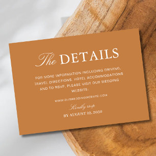 Cartão De Informações Informações de Casamento Elegante Formal em Laranj