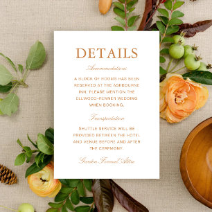 Cartão De Informações Informações de Casamento Elegante Formal Laranja Q