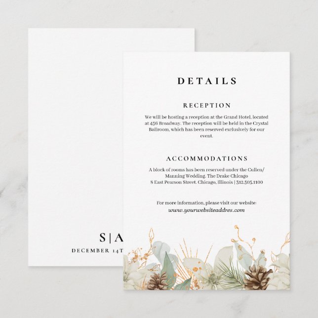 Cartão De Informações informações de casamento em aquarela de inverno  (Frente/Verso)