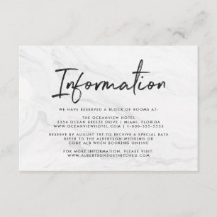 Cartão De Informações Informações de Casamento em Letra de Forma de Márm