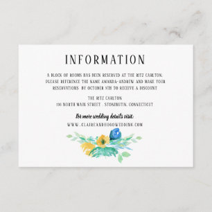 Cartão De Informações Informações de Casamento Floral Azul do Mar de Águ