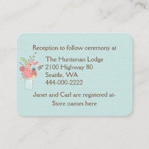 Cartão De Informações Informações de Casamento Floral Azul e Coral