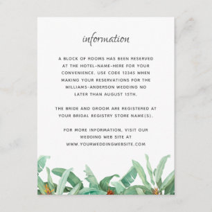Cartão De Informações Informações de Casamento Floral com Folhagem Tropi