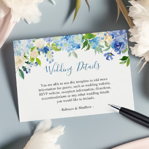 Cartão De Informações Informações de Casamento Floral de Hortênsias Azui