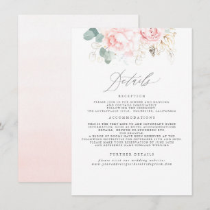 Cartão De Informações Informações de Casamento Floral Elegante Rosa