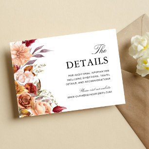 Cartão De Informações Informações de Casamento Floral em Aquarela Vermel