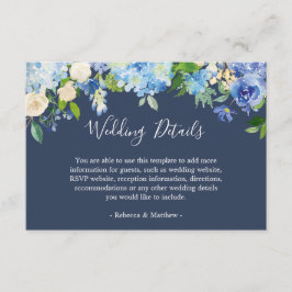 Cartão De Informações Informações de Casamento Floral Hortênsias Azul Ma