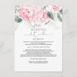 Cartão De Informações Informações de Casamento Floral Rosa Vintage