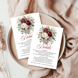 Cartão De Informações Informações de Casamento Glam Marsala Floral Eucal