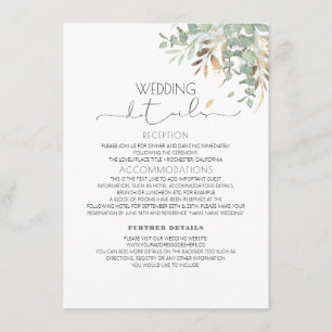Cartão De Informações Informações de Casamento Greenery Gold Glitters Co