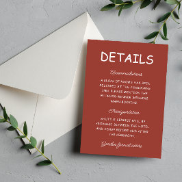Cartão De Informações Informações de Casamento Retro Vermelho e Branco