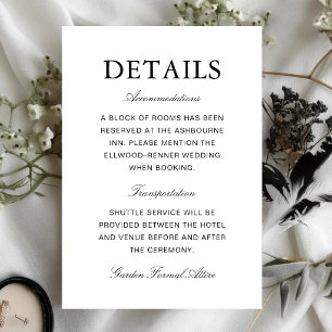 Cartão De Informações Informações de Casamento Simples Formal Branco e P