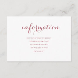Cartão De Informações Informações de Casamento Simples Moderno em Rosa D