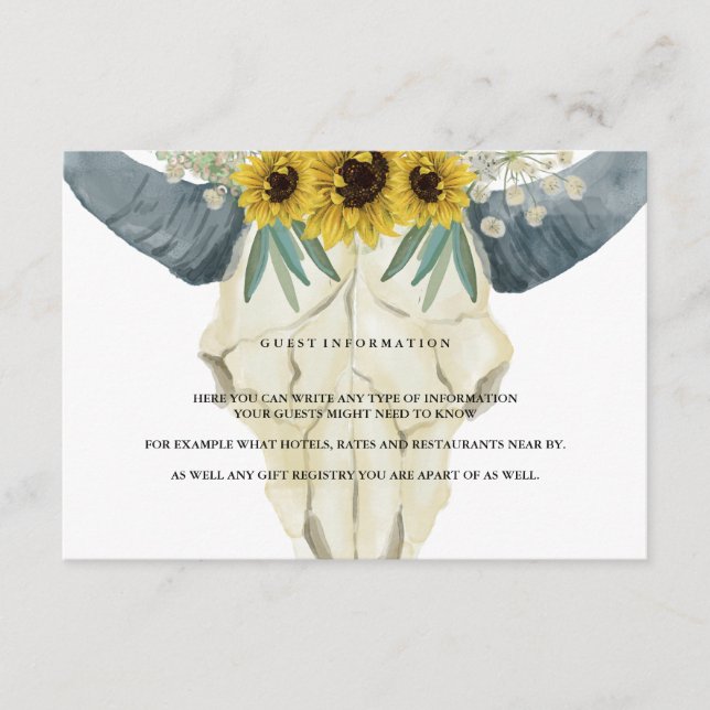 Cartão De Informações Informações de convidado sobre Sunflower e Bull Wa (Frente)