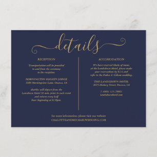 Cartão De Informações Informações de Detalhes de Casamento em Azul Marin