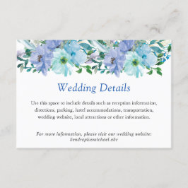 Cartão De Informações Informações de detalhes de casamento floral azul s