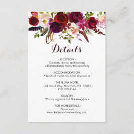 Cartão De Informações Informações de Detalhes de Casamento Floral Boho B