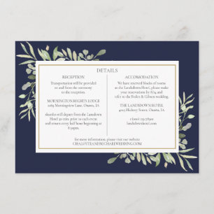 Cartão De Informações Informações de Detalhes de Casamento Navy Blue Gre