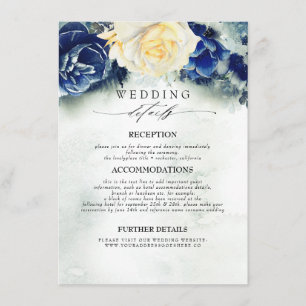 Cartão De Informações Informações do Casamento de Flores Azuis e Amarela