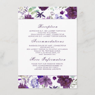 Cartão De Informações Informações do Casamento Flores Violeta Ameixa Con
