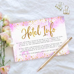 Cartão De Informações Informações do hotel Bat Mitzvah Gold Folil Pink W<br><div class="desc">Tenha orgulho, alegria e mostre este marco do seu Bat Mitzvah favorito! Inclua esta espetacular, moderna e personalizada inserção para obter informações adicionais sobre o hotel para o seu evento, com folhas falsas em ouro cintilante e pontos brilhantes e script de tipografia contra um fundo de aquarela cor-de-rosa suave. Personalize...</div>