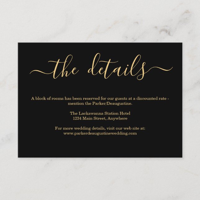 Cartão De Informações Informações Douradas e pretas / Ficha de detalhes (Frente)