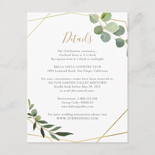 Cartão De Informações Informações e Detalhes de Folhagem Geométrica de E (Frente)