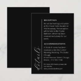 Cartão De Informações Informações mínimas sobre casamento preto e branco