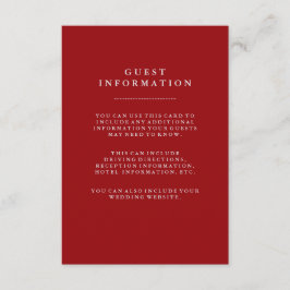 Cartão De Informações Informações para Convidados de Casamento Vermelho 