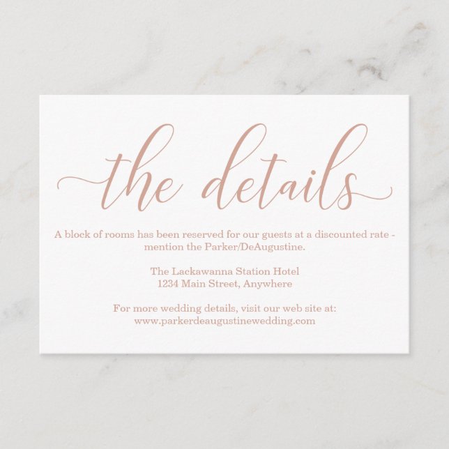 Cartão De Informações Informações sobre caligrafia Elegante Dourada rosa (Frente)