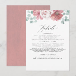 Cartão De Informações Informações sobre Casamento Floral de Dusty Rosa