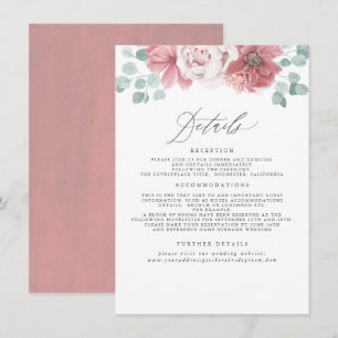 Cartão De Informações Informações sobre Casamento Floral de Dusty Rosa