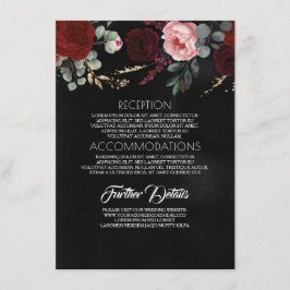 Cartão De Informações Informações sobre Casamento Floral Dourado e Verme