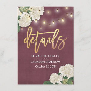 Cartão De Informações Informações sobre Detalhes de Casamento Floral de