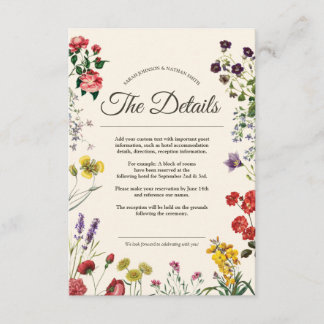 Cartão De Informações Informações sobre Detalhes do Casamento de Flores 