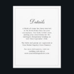 Cartão De Informações Informações sobre Detalhes do Casamento Elegante S<br><div class="desc">Este simples cartão elegante de cerimônias de casamento foi projetado para fornecer aos seus convidados detalhes especiais e informações sobre o dia do seu casamento. Você pode usá-lo para fornecer informações sugeridas sobre hotel, direções, registro de casamento, site de casamento e outros detalhes que deseja fornecer. Basta editar o modelo...</div>