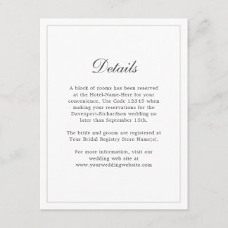Cartão De Informações Informações sobre Detalhes do Casamento Elegante S