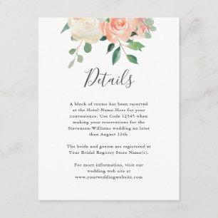 Cartão De Informações Informações sobre Detalhes do Casamento Floral de