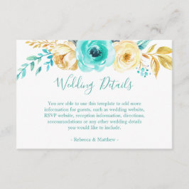 Cartão De Informações Informações sobre Detalhes do Casamento Floral Dou